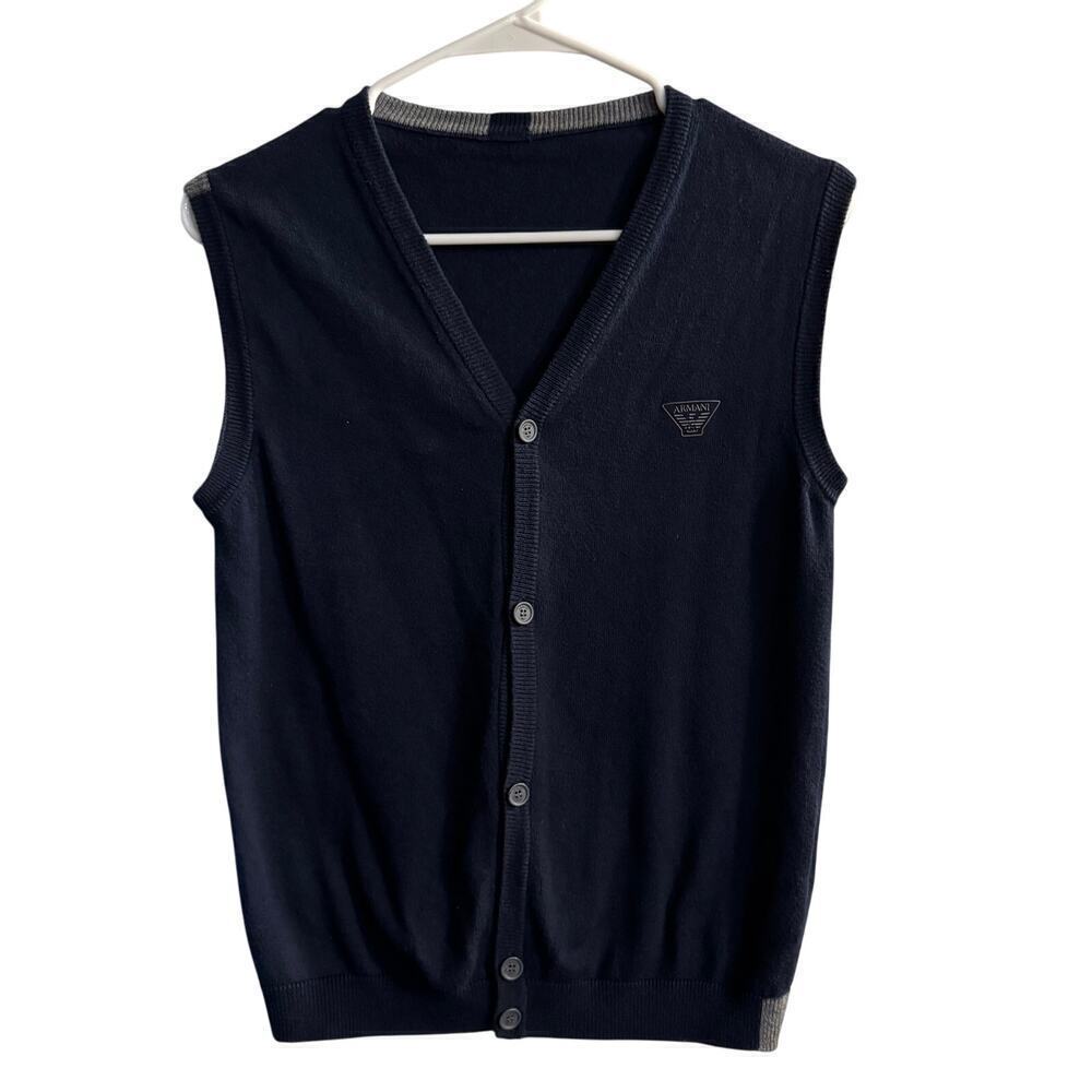Emporio Giorgio Armani Blue Men’s V-neck Knit Vest Gilet Classic Old Money XS